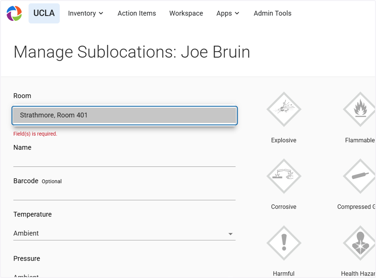 Select the room for sublocation