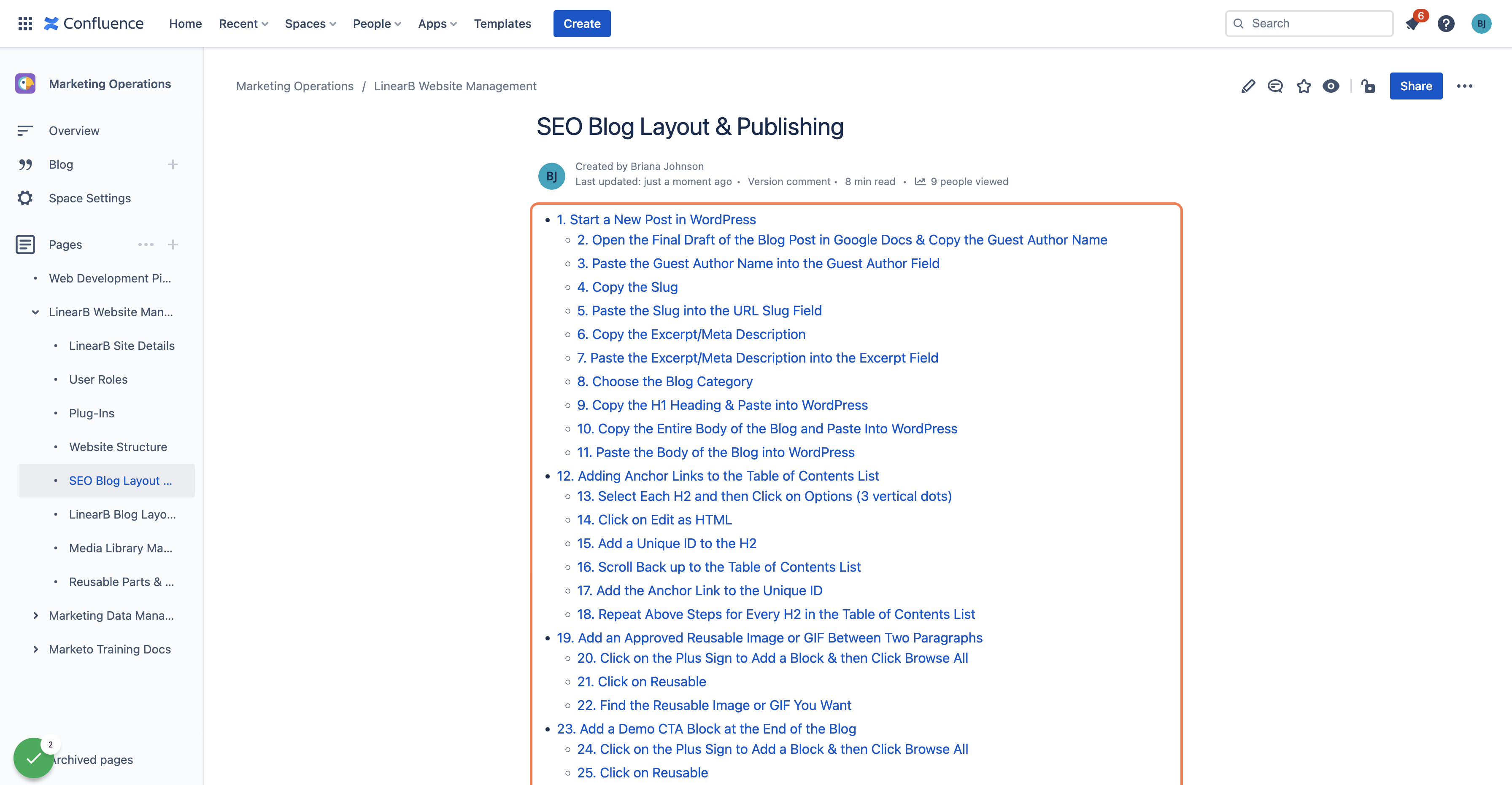 The Table of Contents is autogenerated and can be formatted into subsections if needed