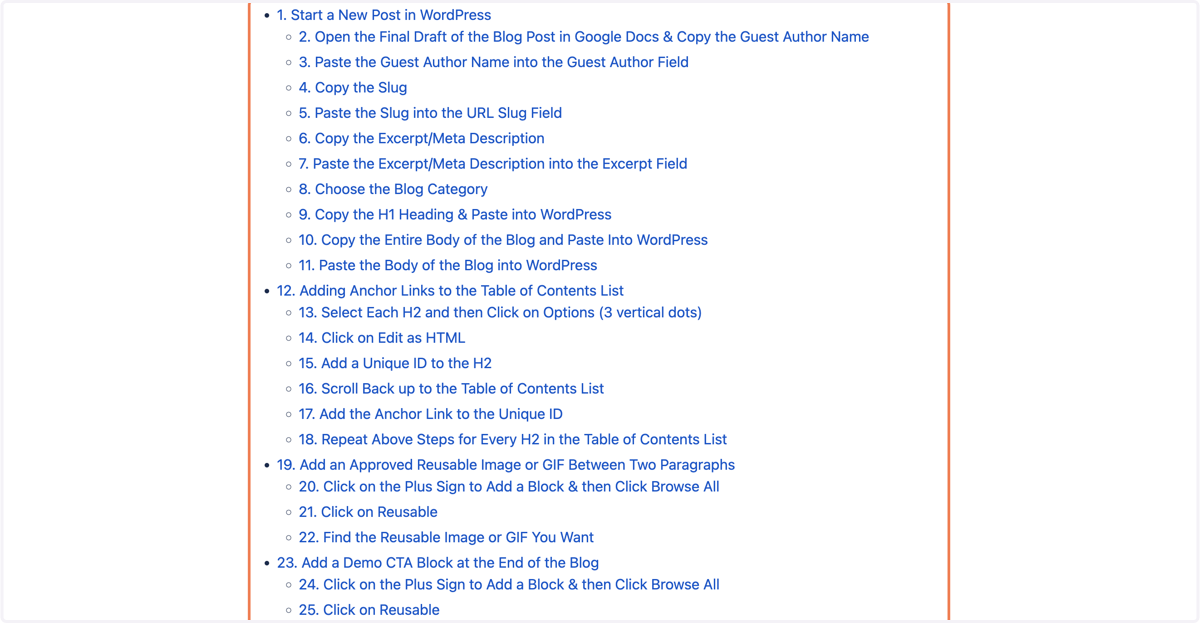 The Table of Contents is autogenerated and can be formatted into subsections if needed