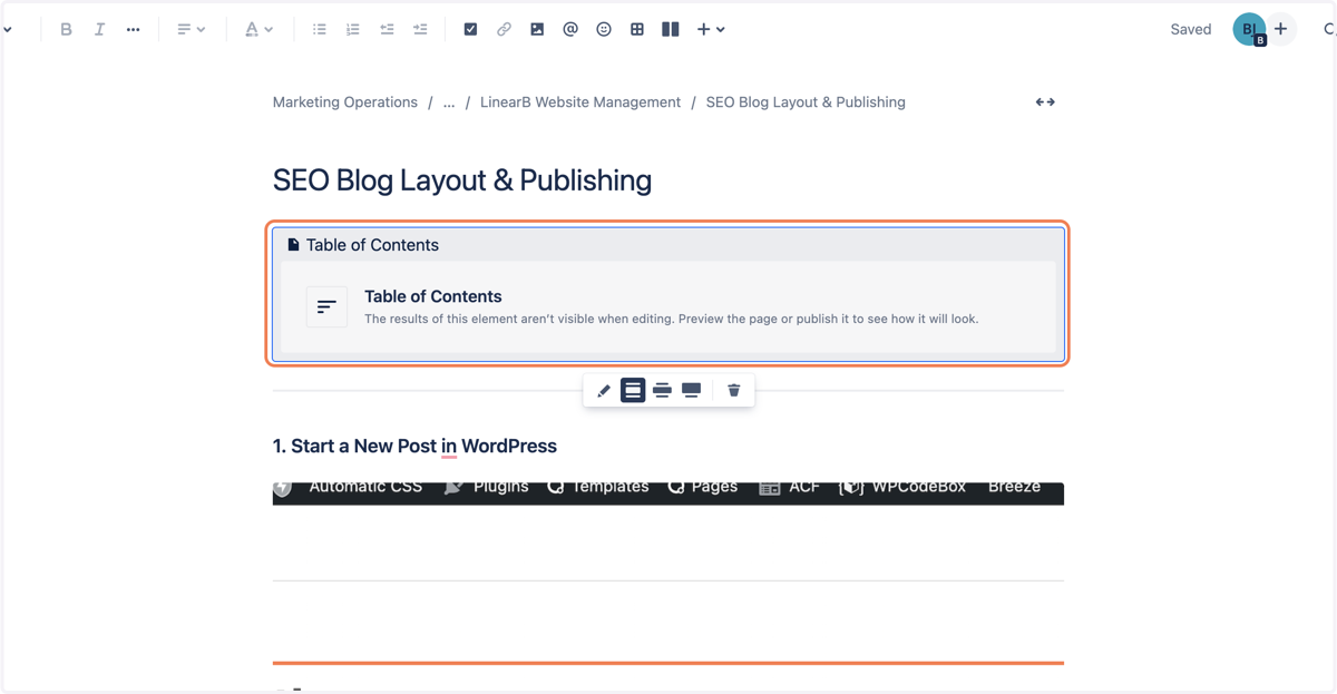 The Table of Contents widget will be added to your doc