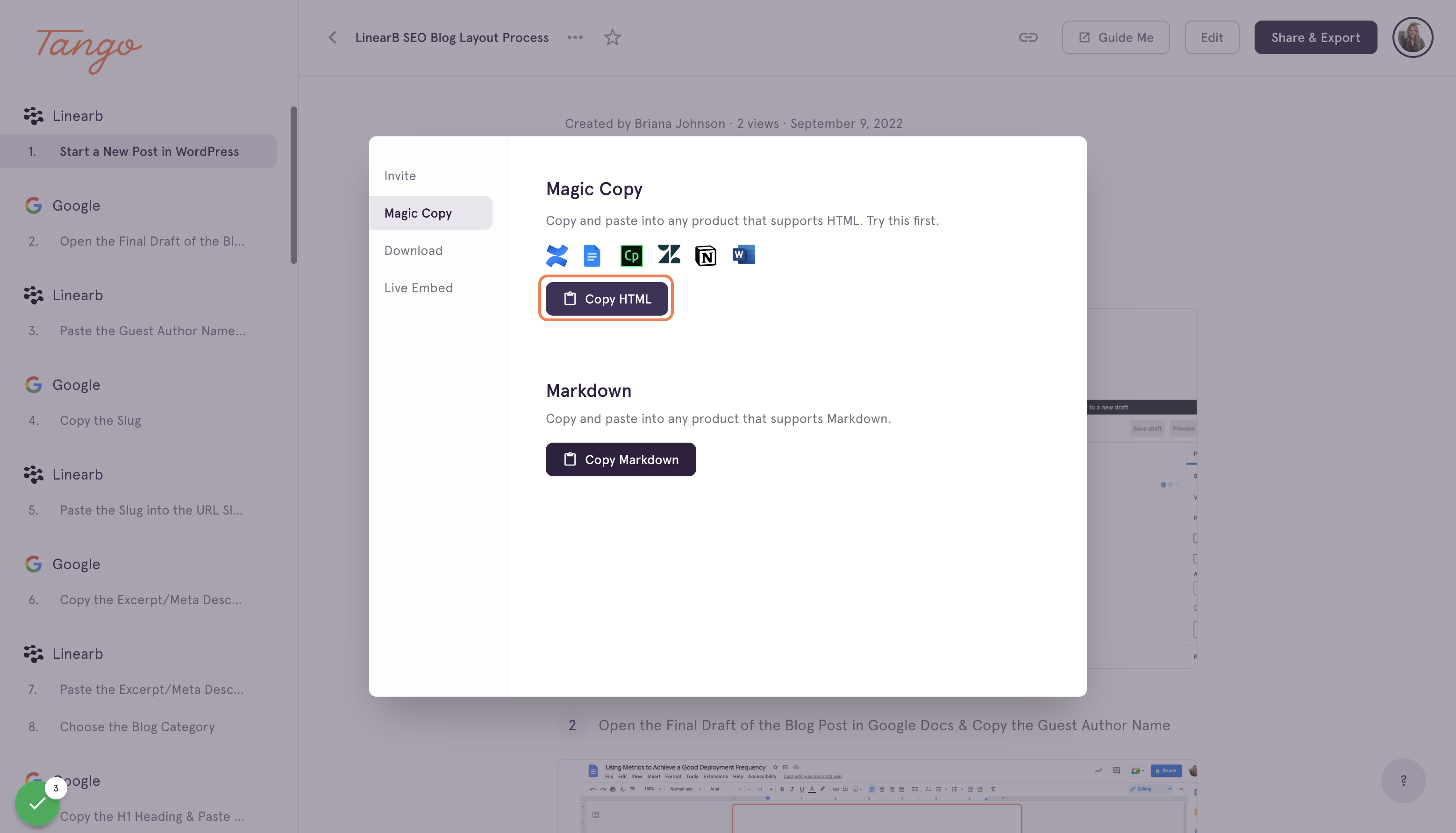 Click on Copy HTML button