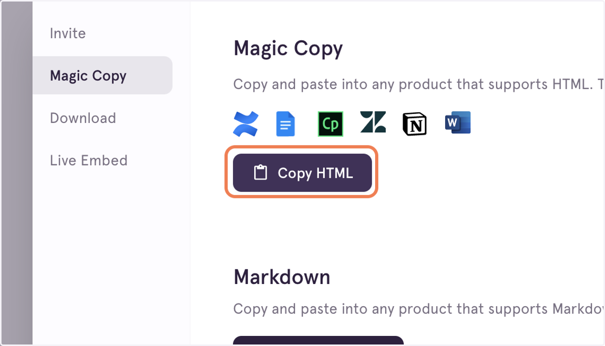 Click on Copy HTML button