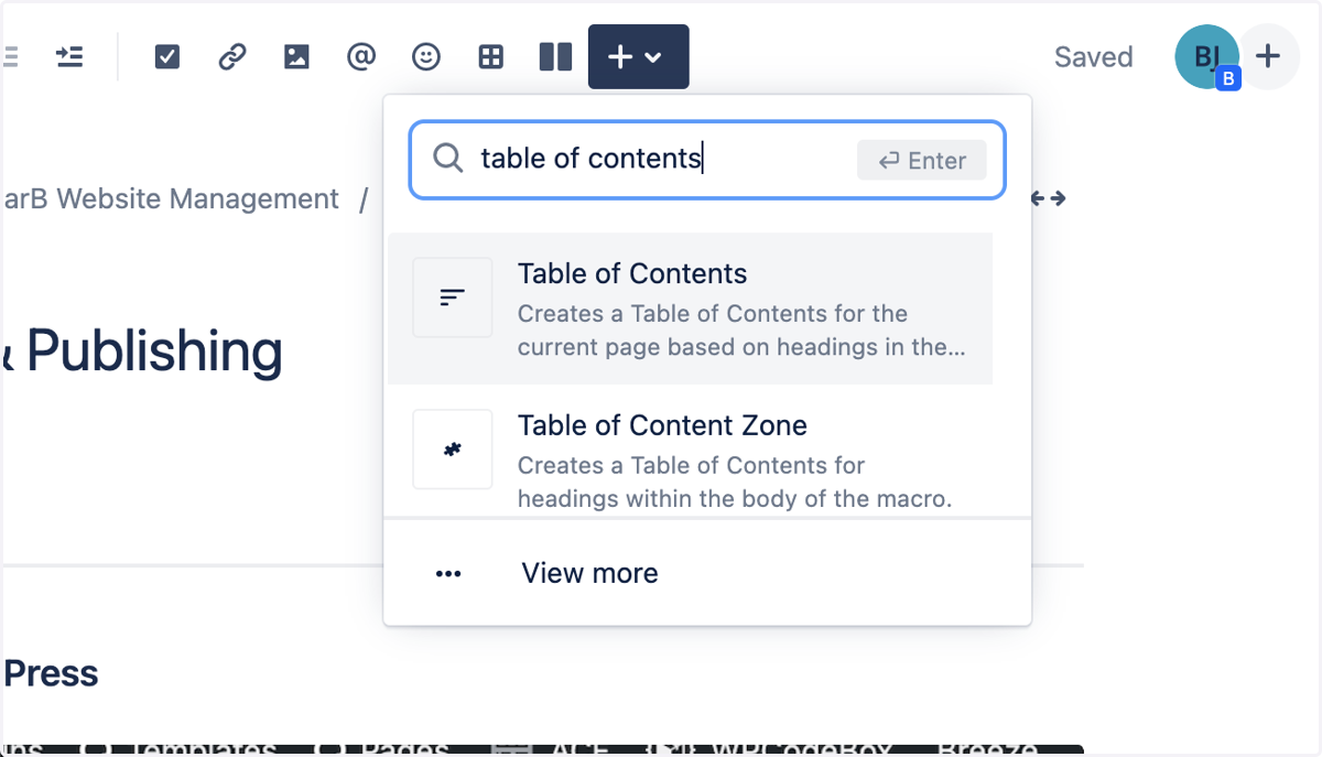 Type "table of contents"