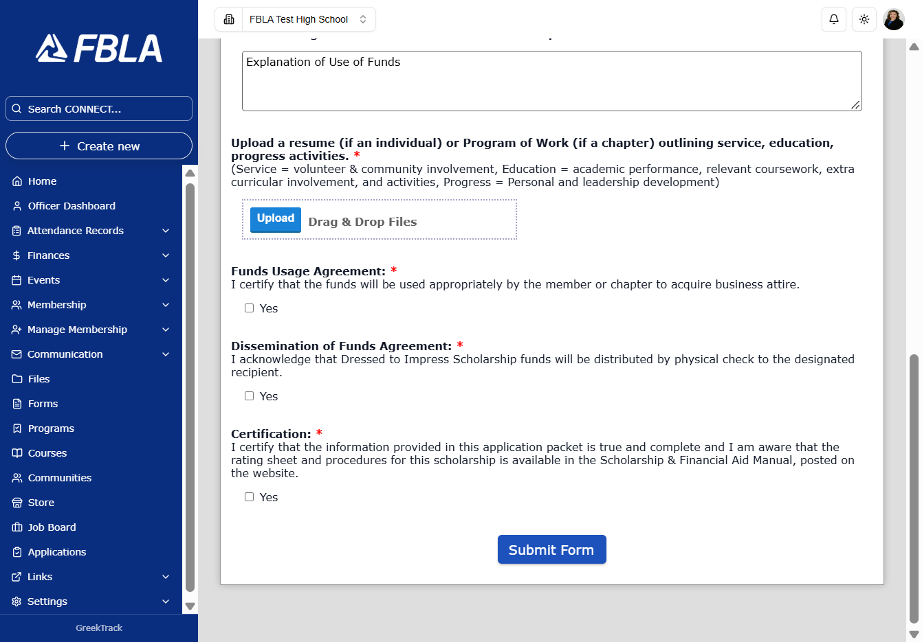 Click on Submit Form