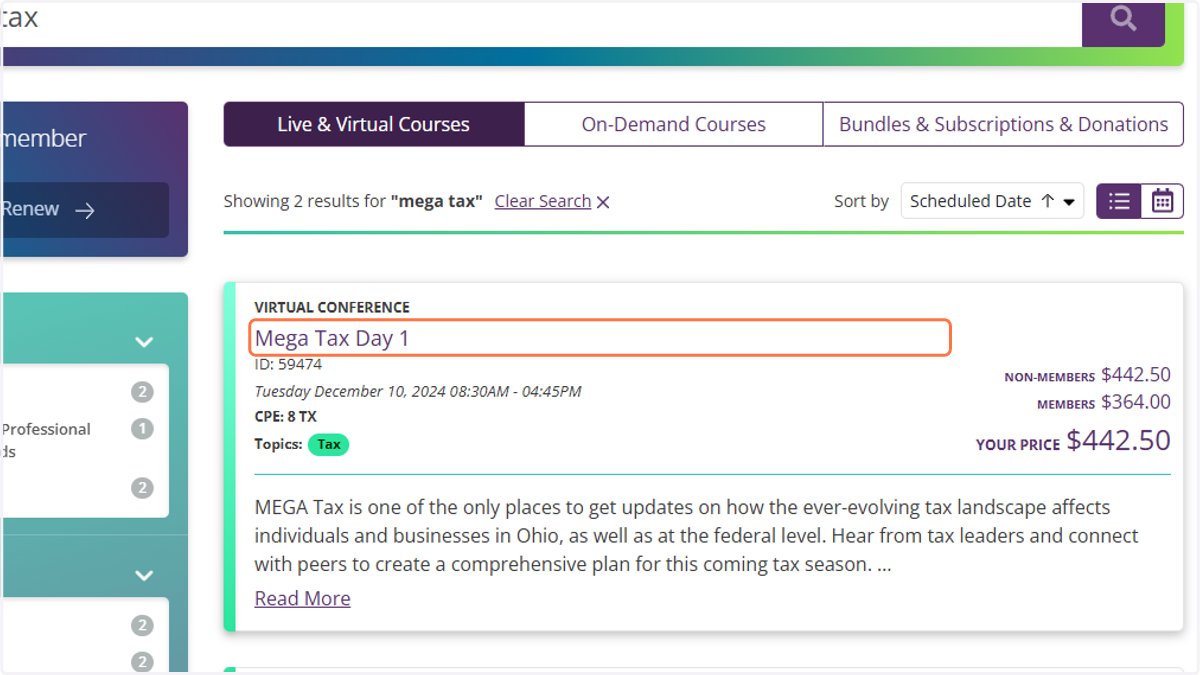 Click on the course title to view more details