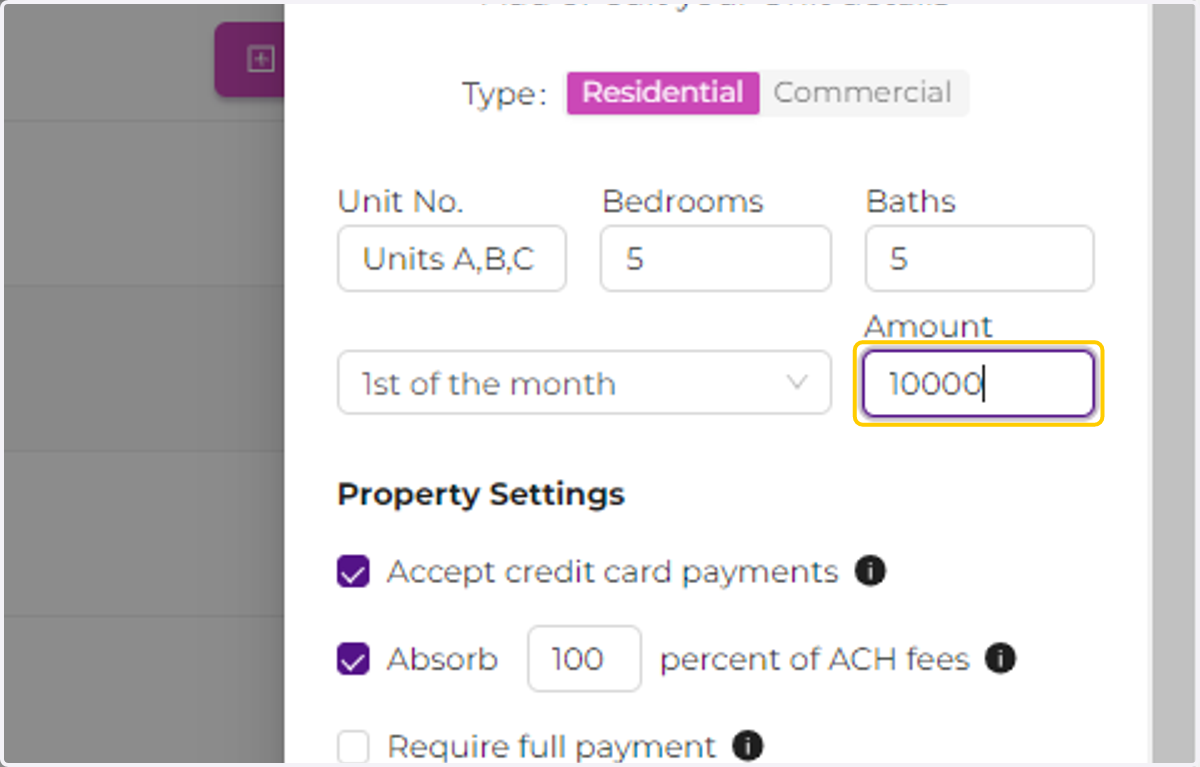 Enter the add-up rent amount for all the units.