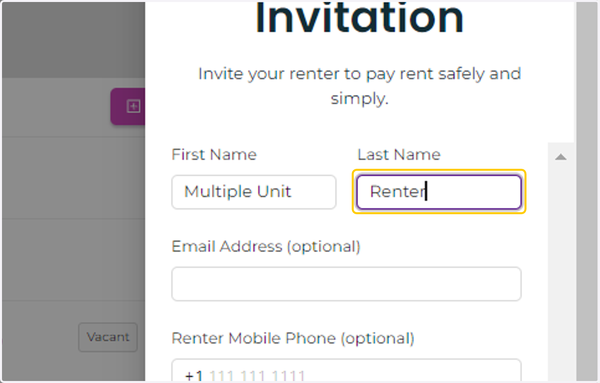 Enter all the renter details
