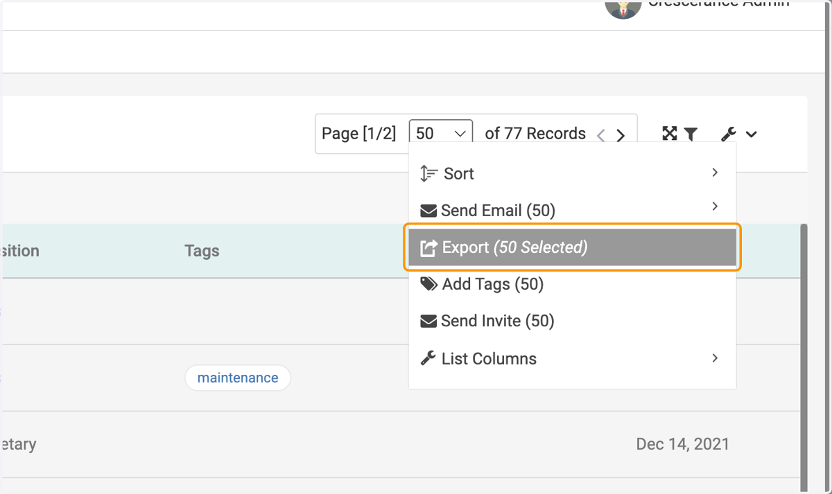 Click on Export