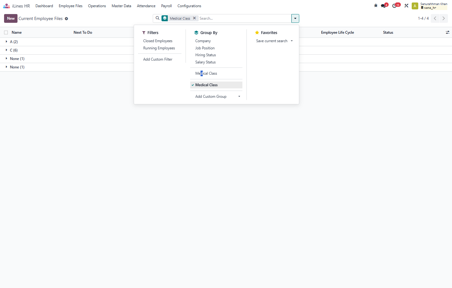 form group by click on Medical Class