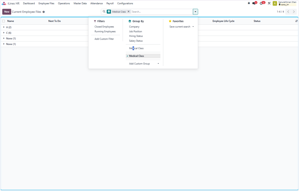 form group by click on Medical Class