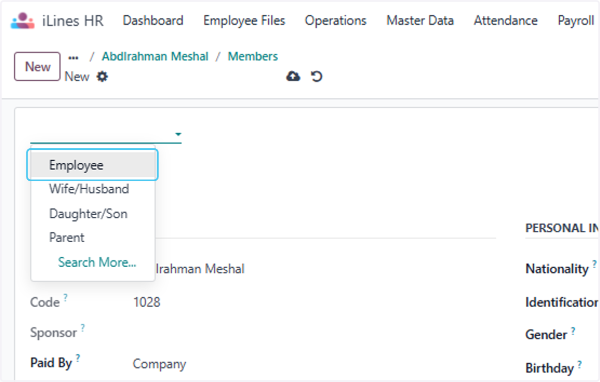 Click on Employee