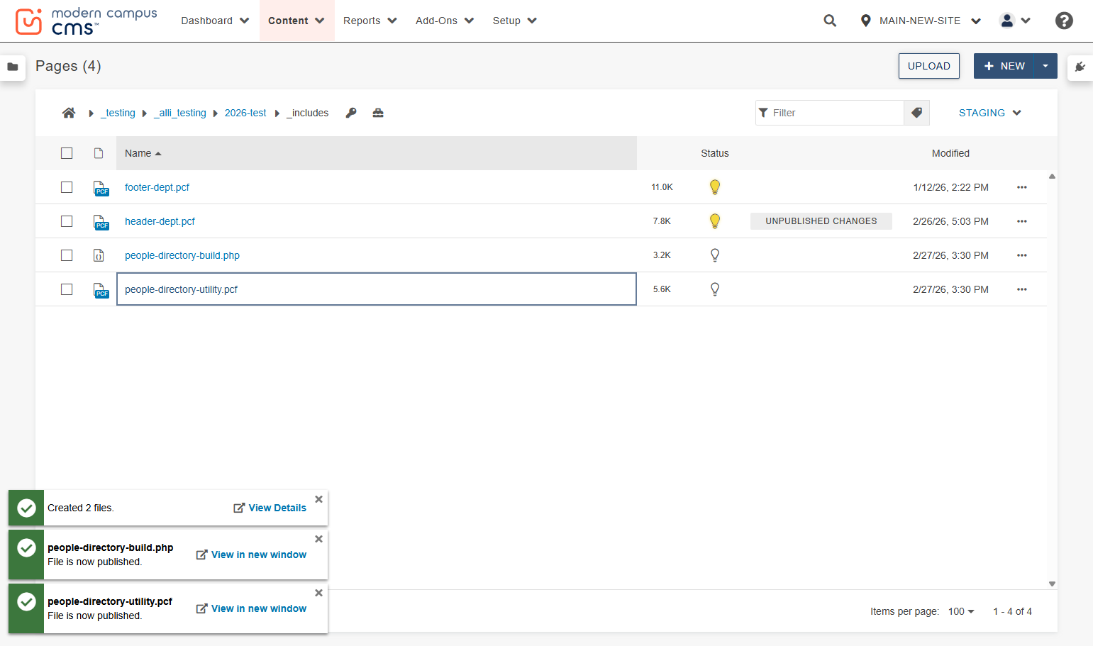 While still in the _includes directory, click the Upload button in the upper right-hand corner...