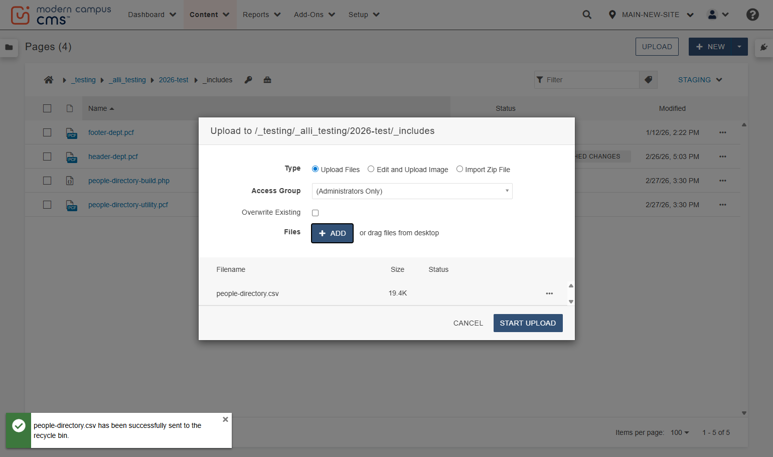...and upload your people-directory.csv file that you exported in Part 1. It's important (and easiest) that the file is named people-directory.csv, or we will review extra steps later if you need to use a different file name.