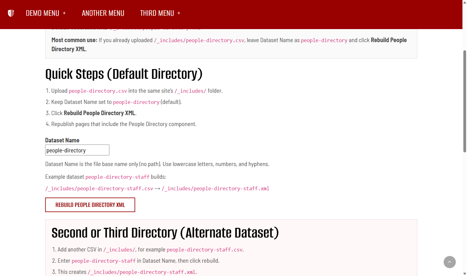 Click the REBUILD PEOPLE DIRECTORY XML button.