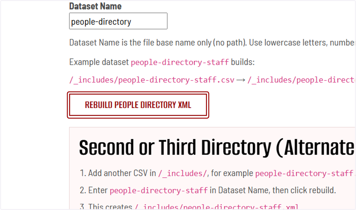 Click the REBUILD PEOPLE DIRECTORY XML button.