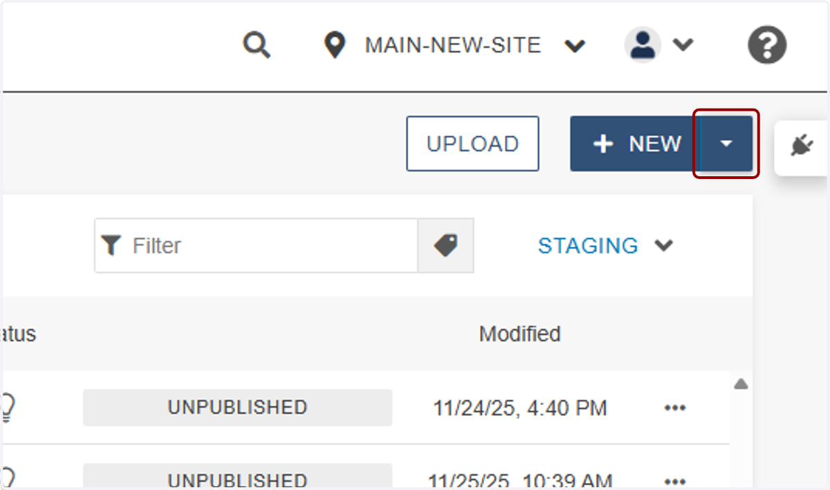 ...click the New dropdown in the upper right-hand corner...