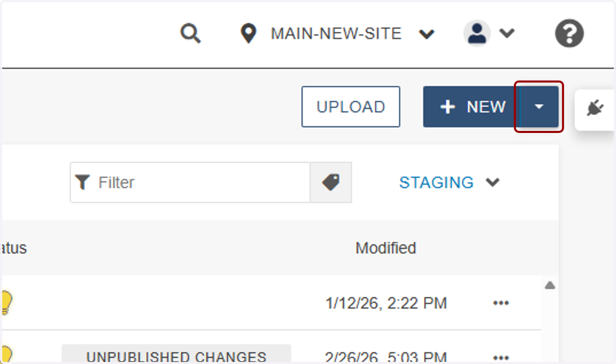 ...and once you're in the _includes directory, click on the New dropdown.