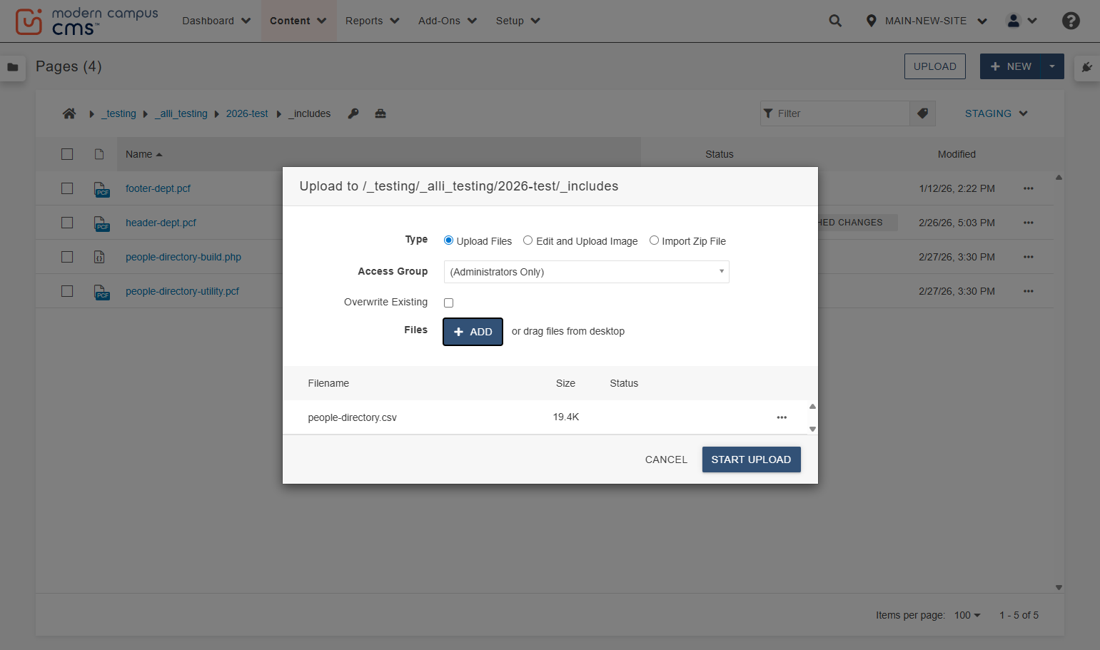 Click on START UPLOAD.