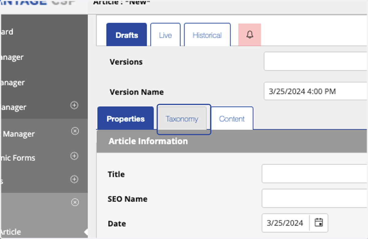 Click on Taxonomy