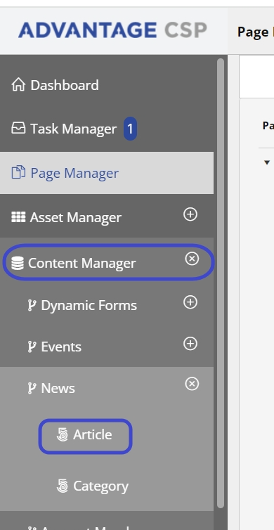 From the Menu click on Content Manager. Then click on News to expand click on Article