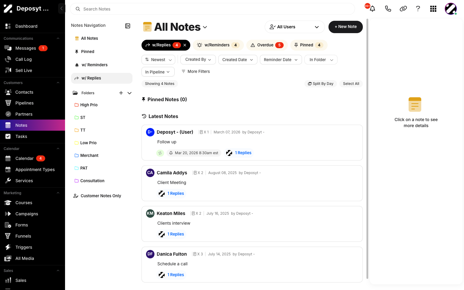 Viewing All Notes with Replies