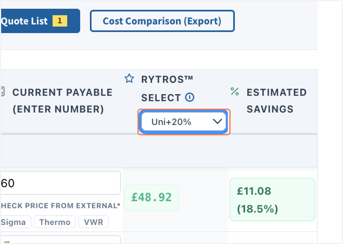 Select a possible handing fee, i.e. Uni+20%