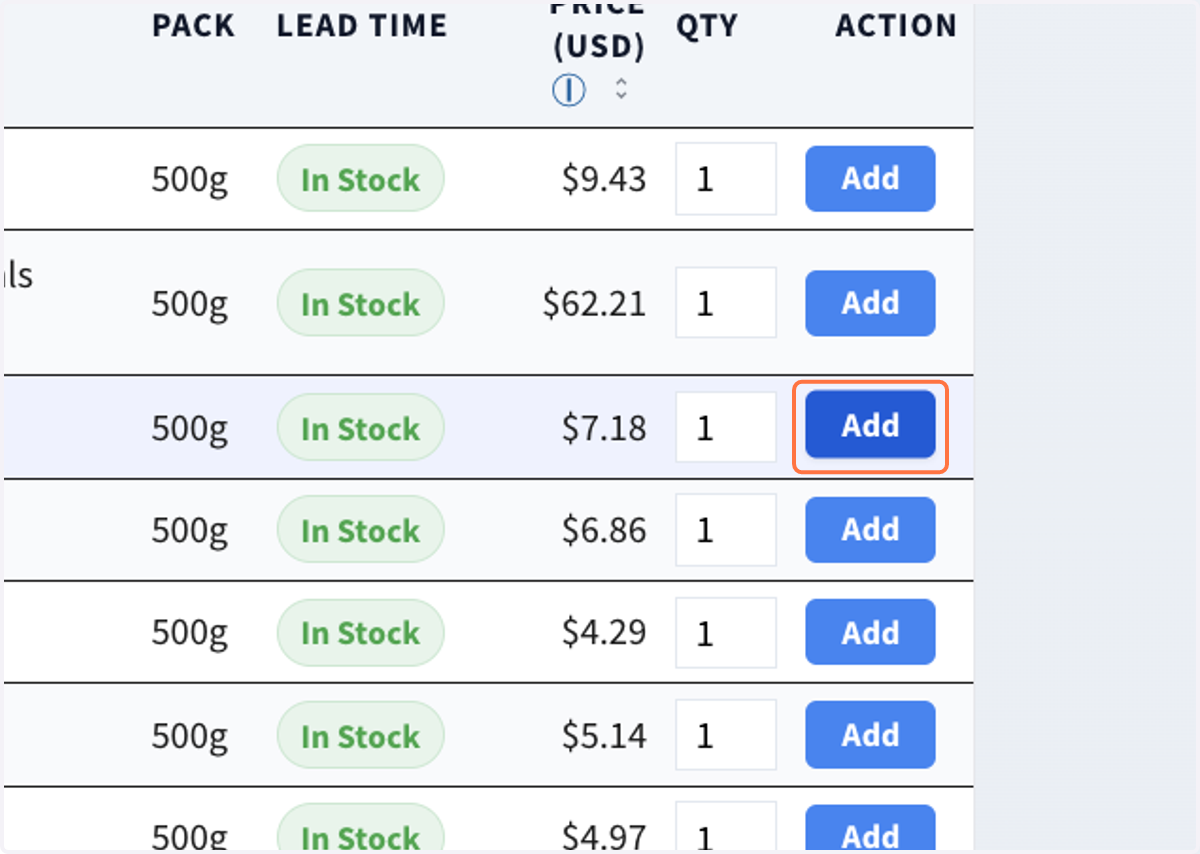 Click on "Add" to all your items to the "Ask List"