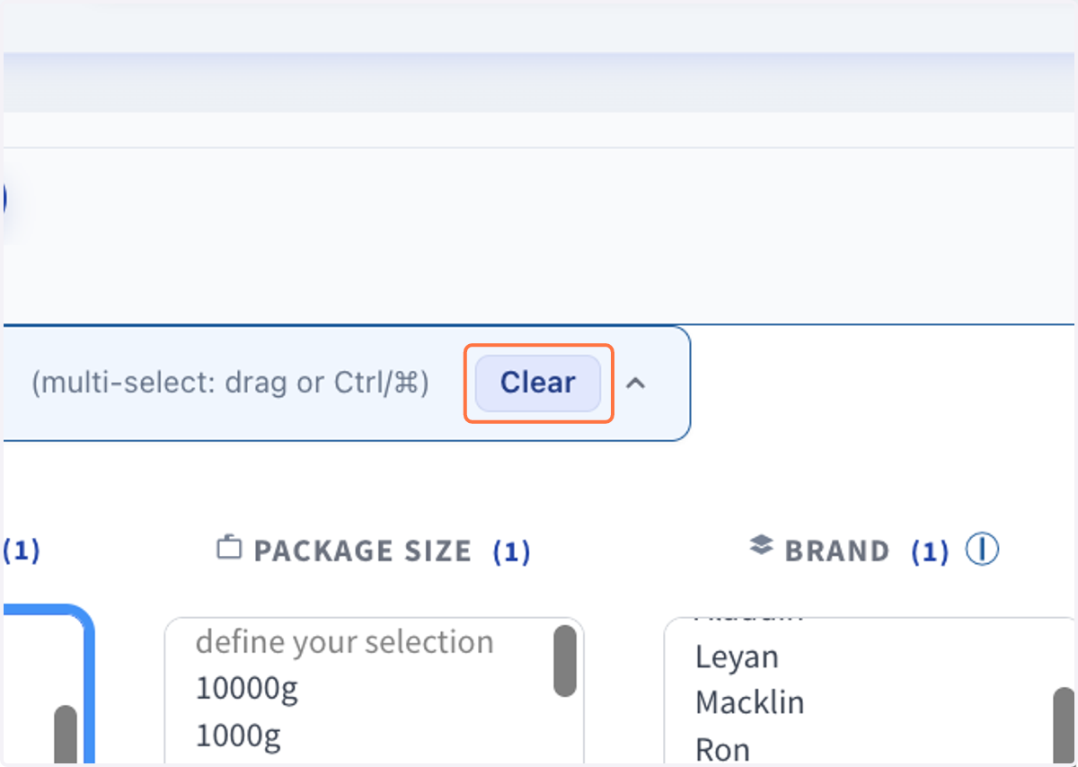 Click on "Clear" to reset filters