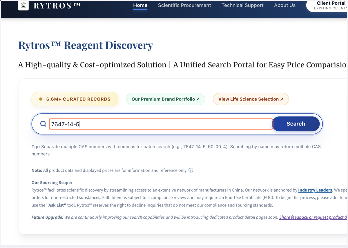 Search with a CAS number, a chemical name or multiple CAS numbers, i.e. paste a CAS number as input