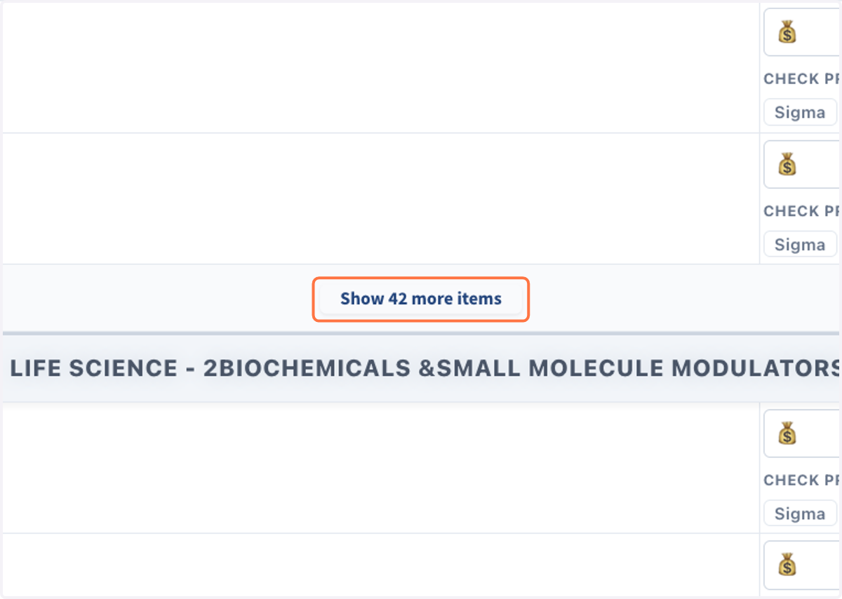 Click on "Show more items" to expand the full list for all sub-catagories. Add items to ask for quotation as shown before.