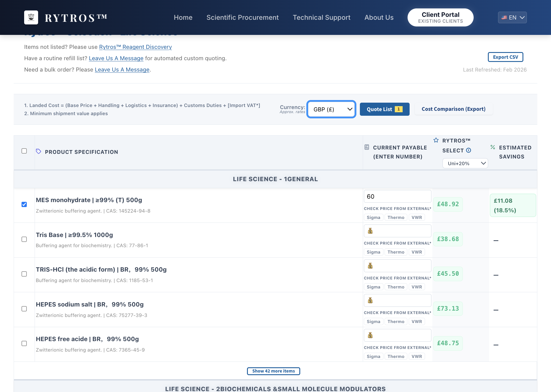 Click on "Cost Comparison (View & Export)" to download your cost comparison