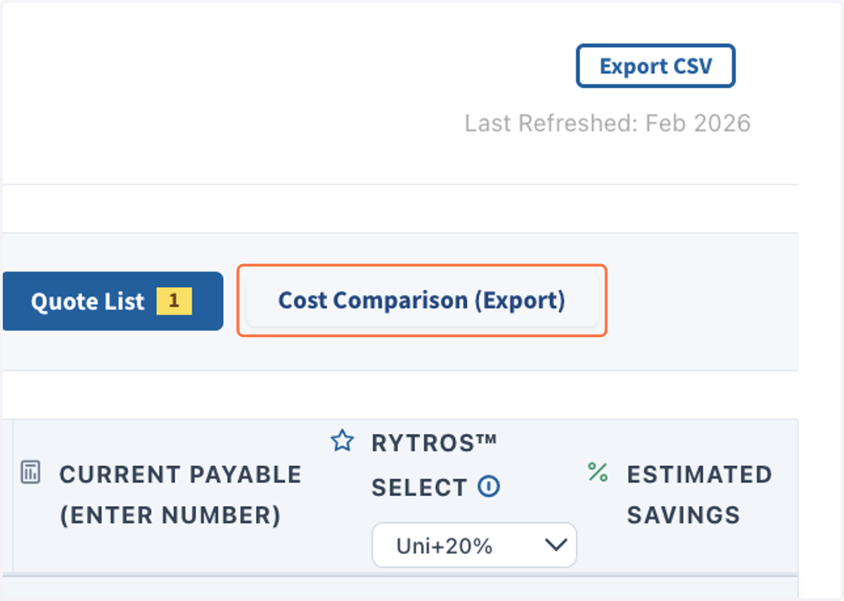 Click on "Cost Comparison (View & Export)" to download your cost comparison