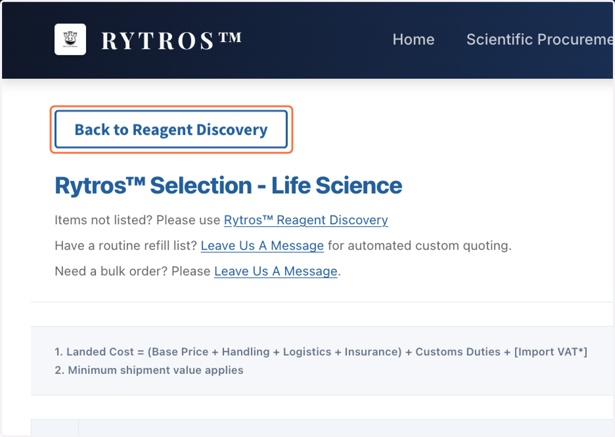 Click on "Back to Reagent Discovery" to return to home page