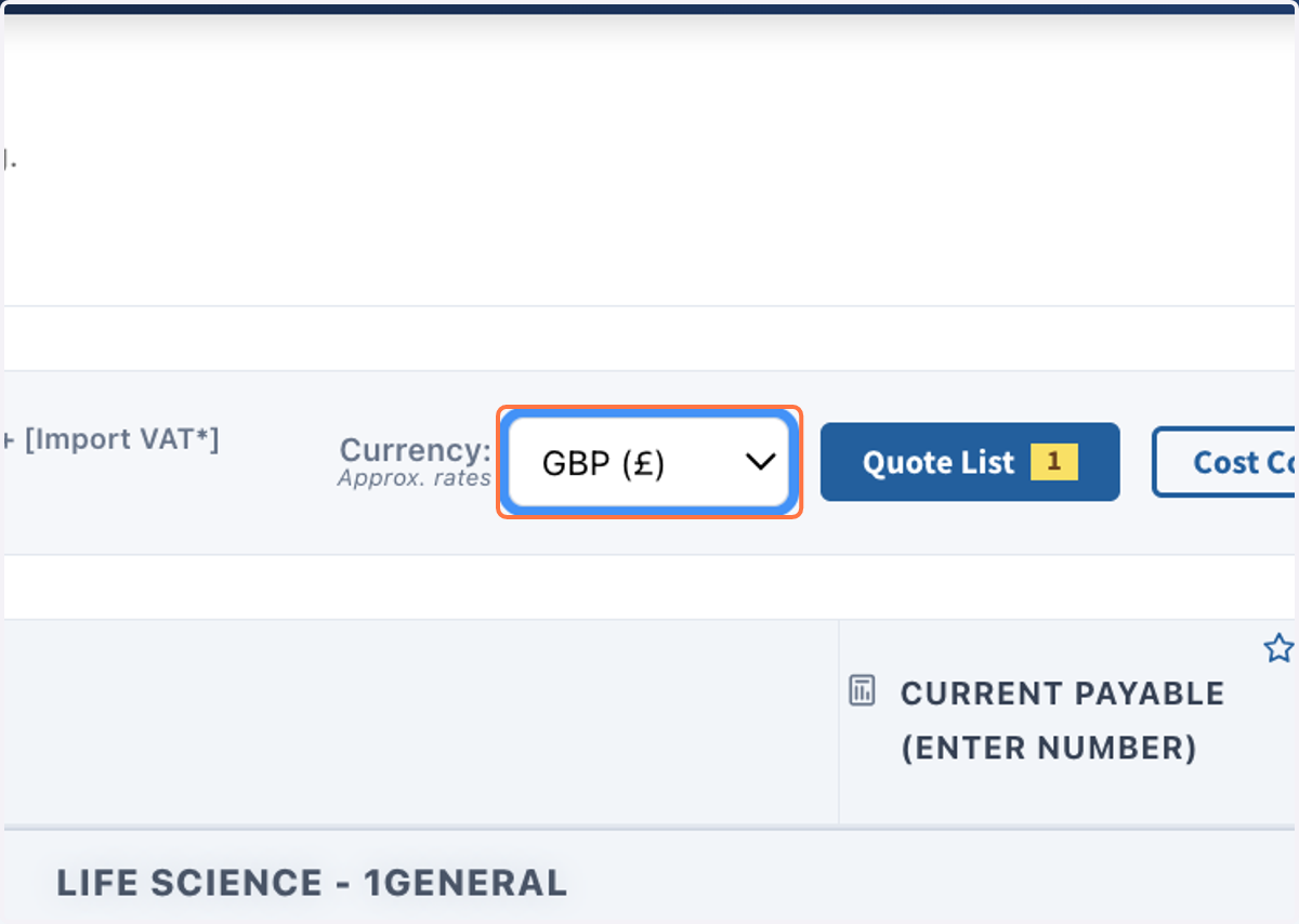 Select preferred currency