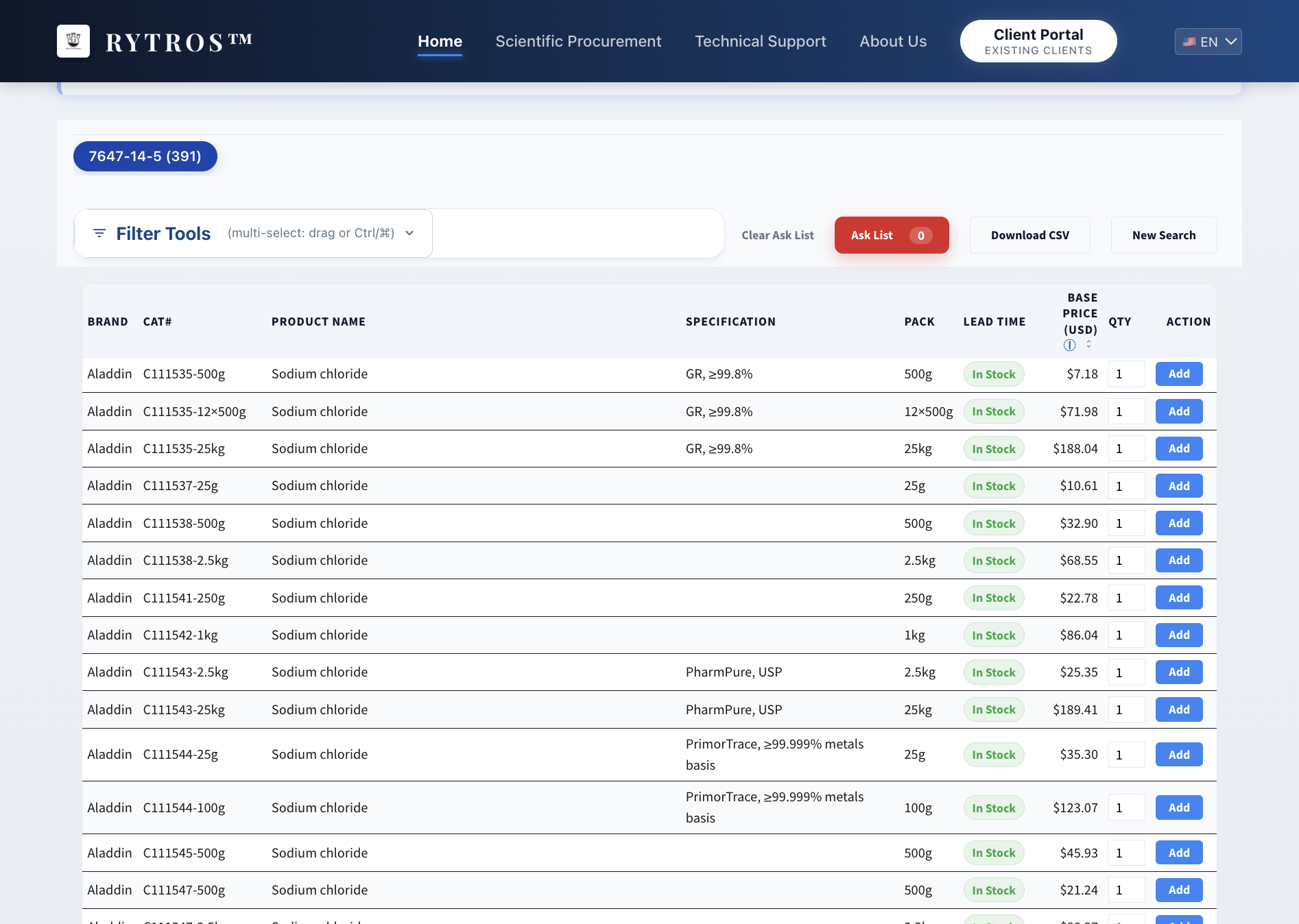 Click on "BASE PRICE (USD) Ⓘ" to sort on price