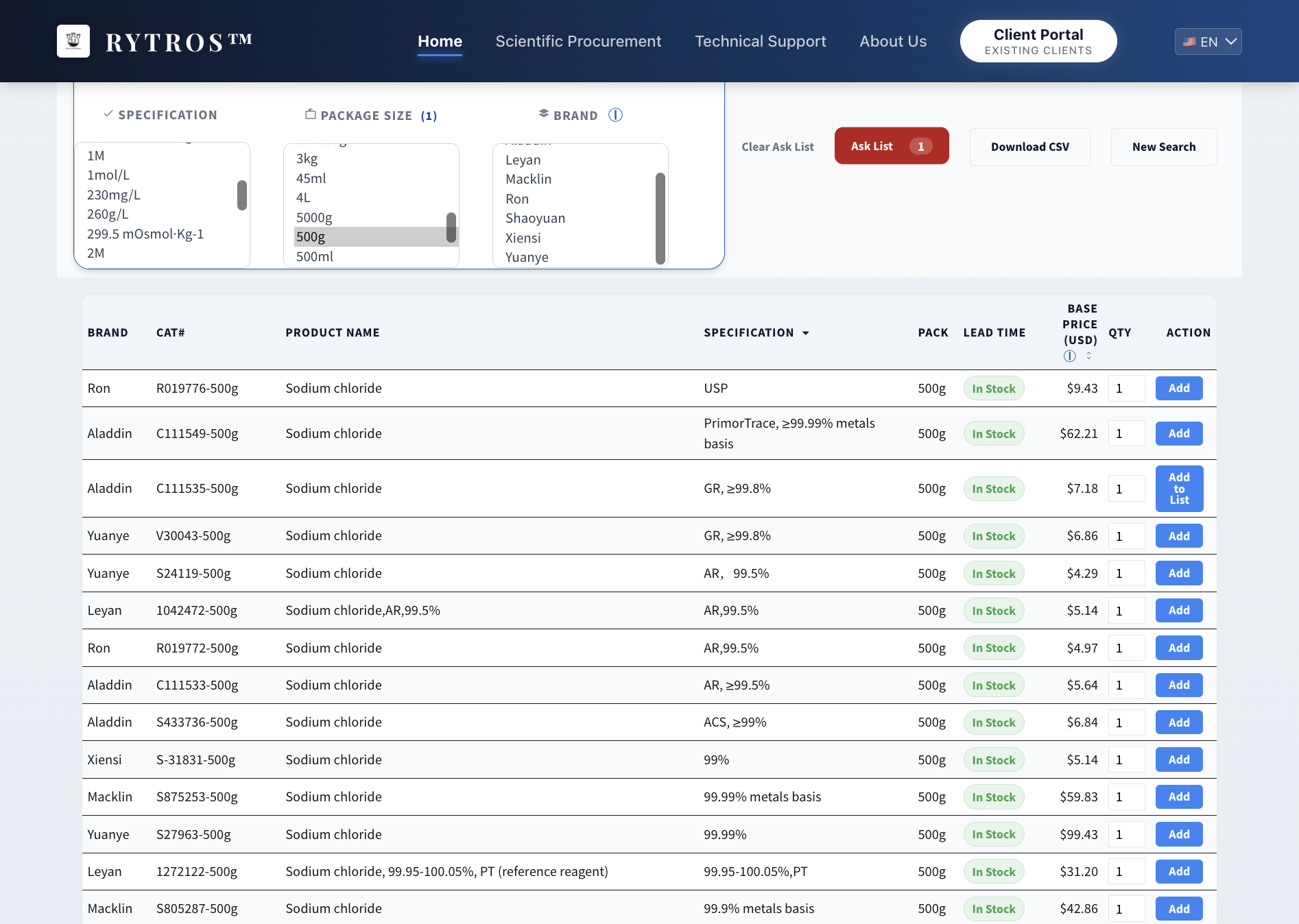 Click on “Ask List” to access “Inquiry / PO Draft" page