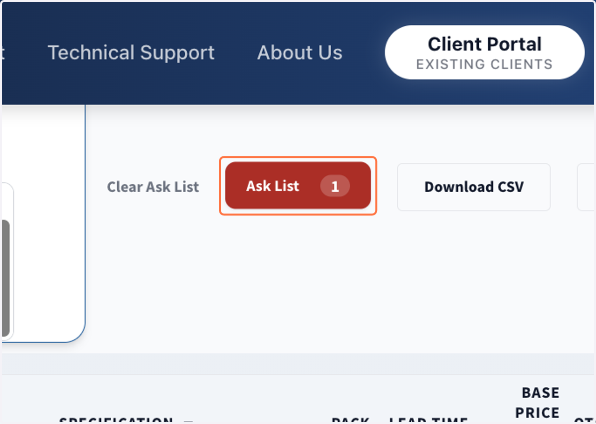 Click on “Ask List” to access “Inquiry / PO Draft" page