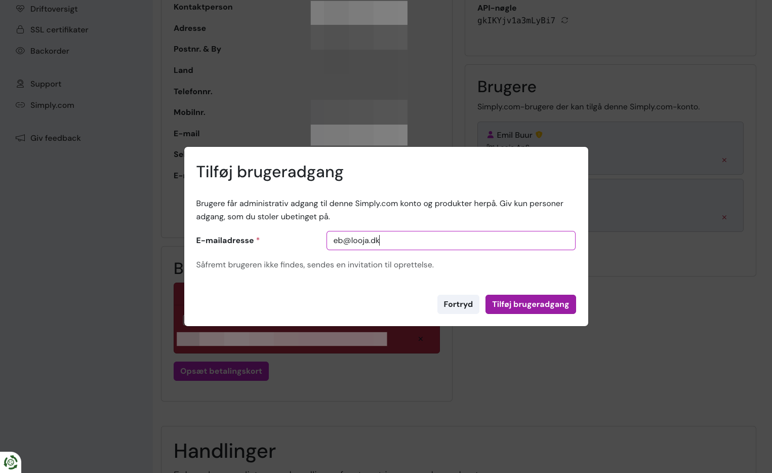 Click on Tilføj brugeradgang