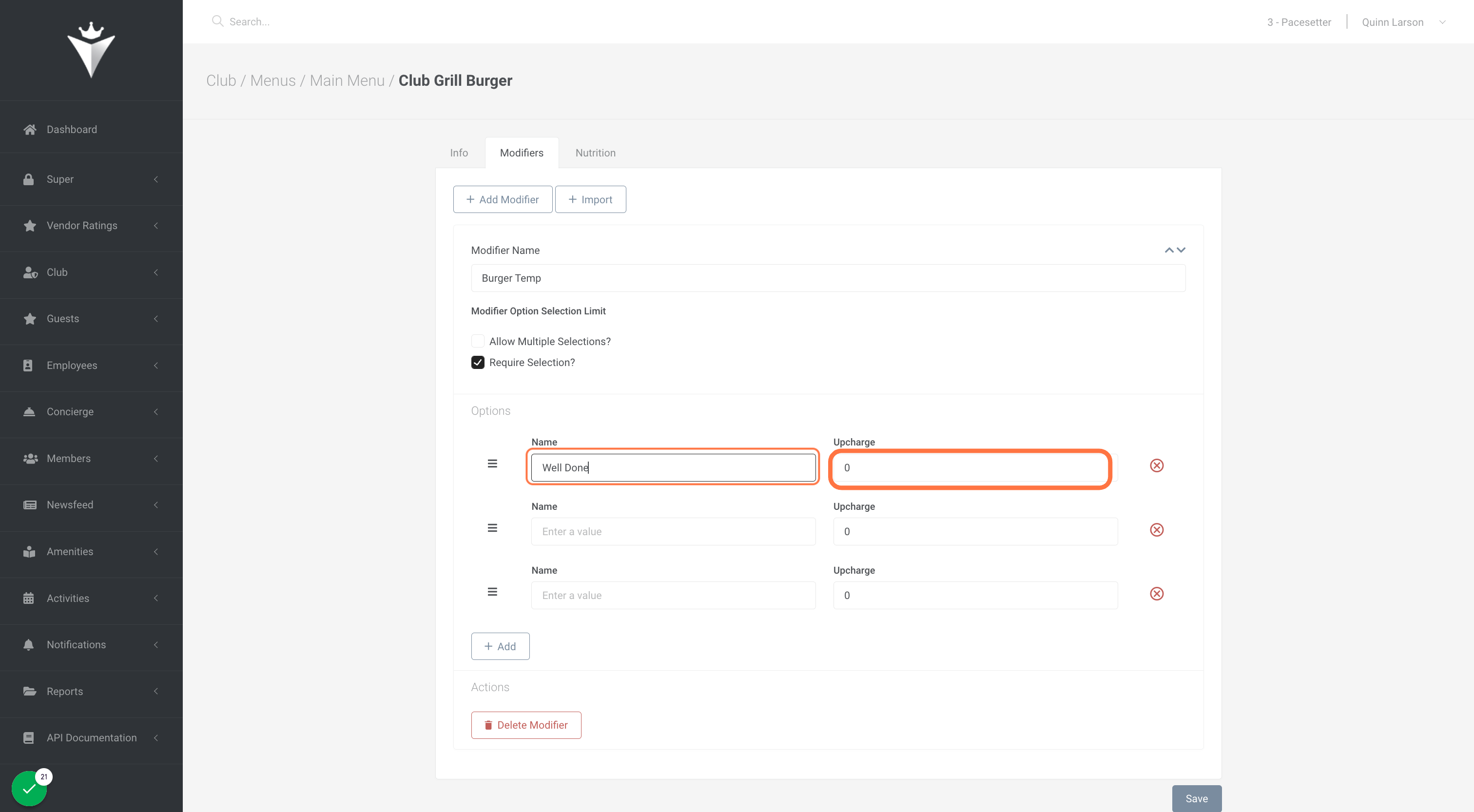 Type Modifier Options