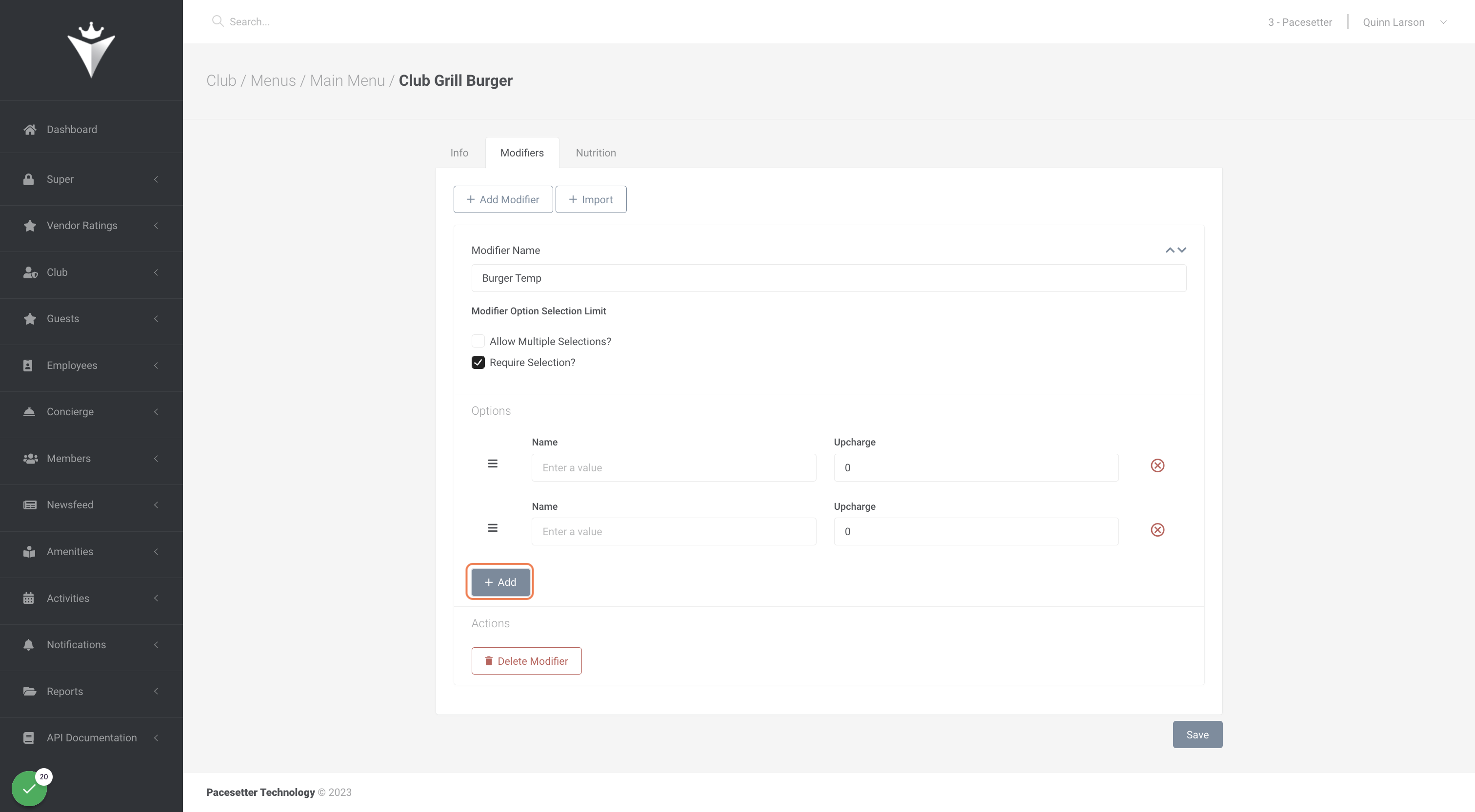 Add a Modifier Option