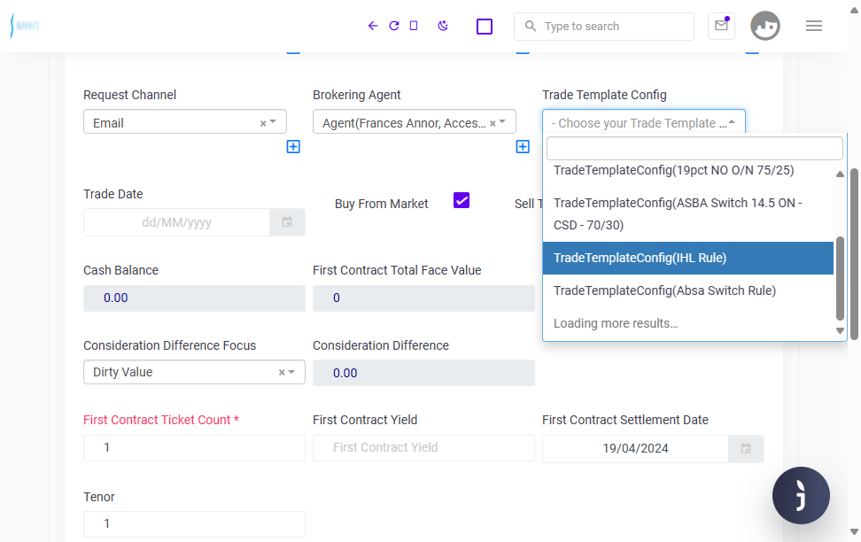 Choose your Trade Template Config