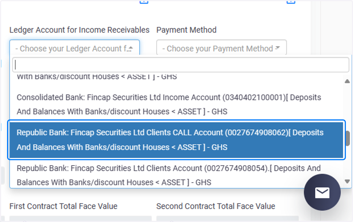Choose your Ledger Account for Income Receivables
