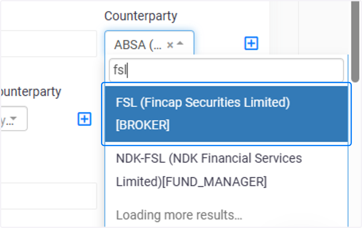 Choose Counterparty- second contract-first ticket