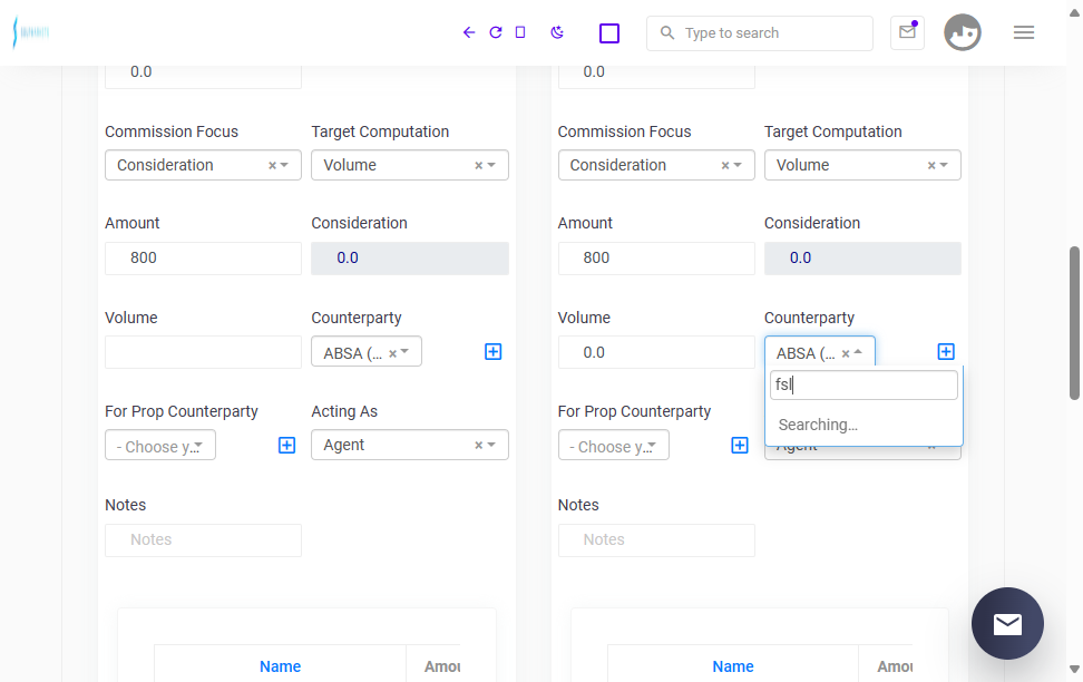 Select Counterparty for the Second contract-second ticket