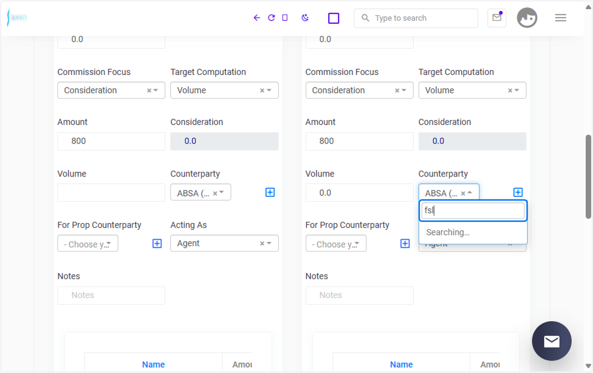 Select Counterparty for the Second contract-second ticket