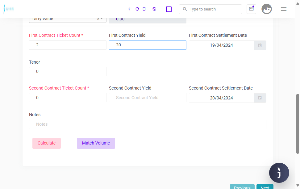 First contract Yield
