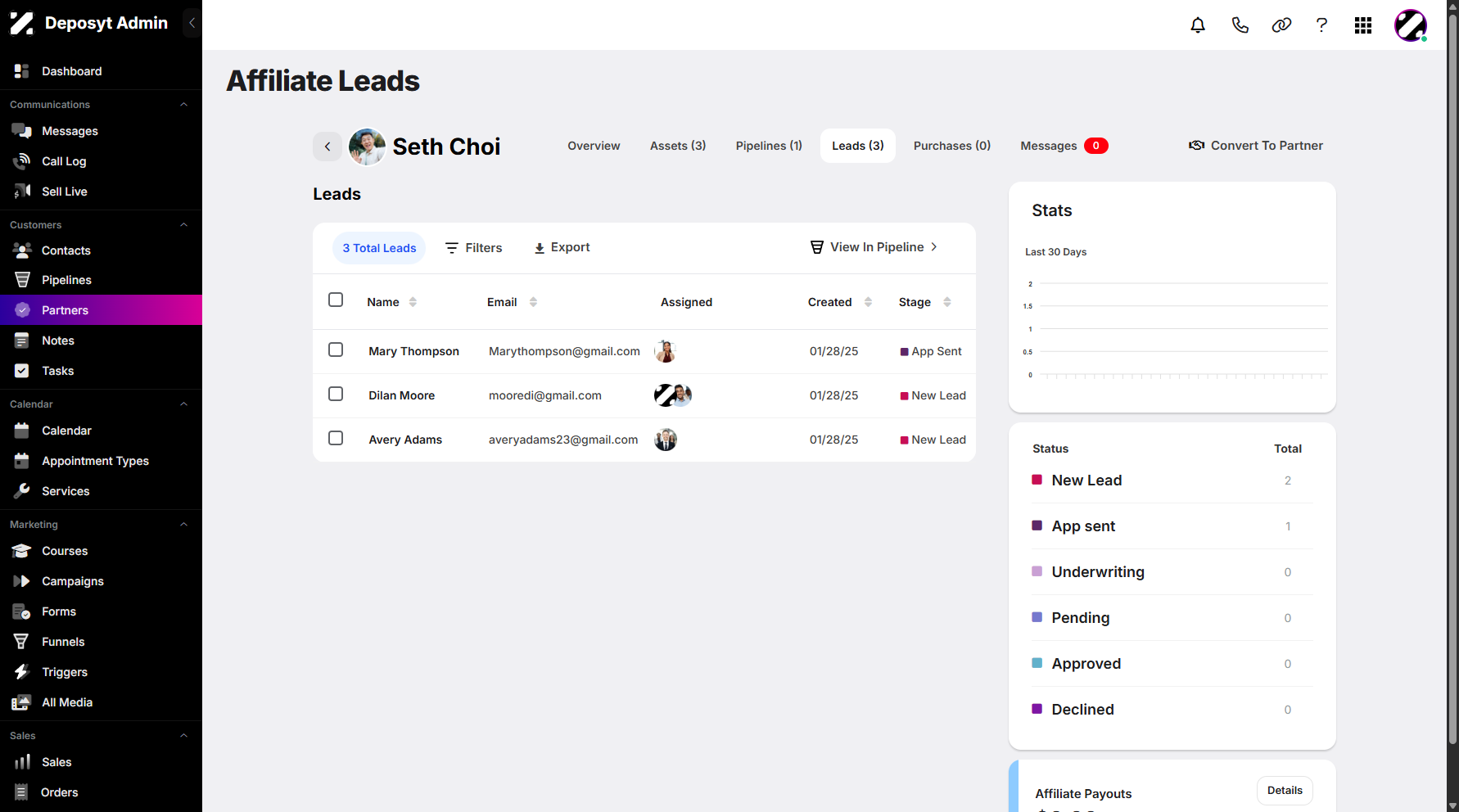 Step 4: You can now view the selected affiliate’s leads.