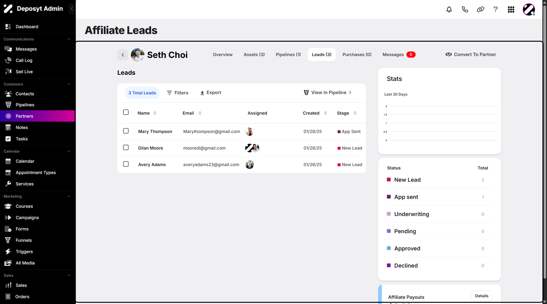 Step 4: You can now view the selected affiliate’s leads.
