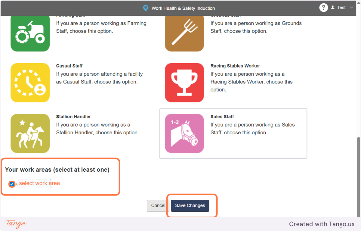 Then your physical work area, if applicable and click save changes
