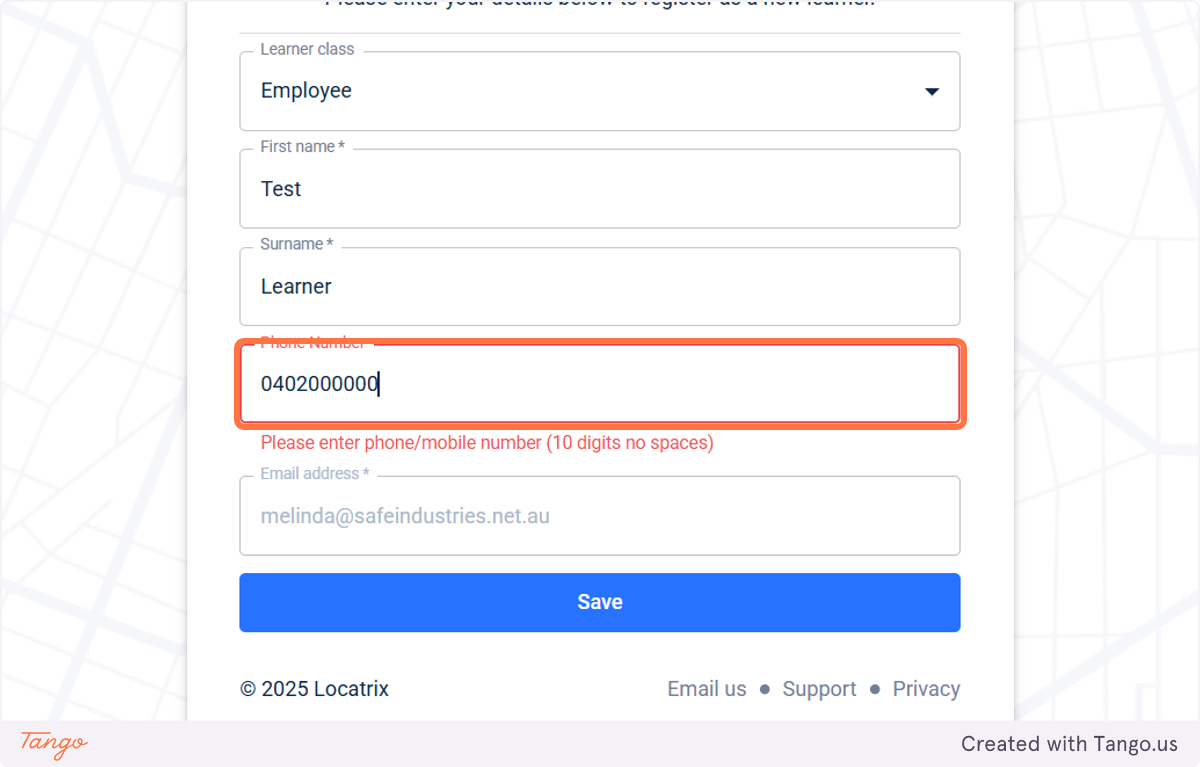 Fill in your First Name, Surname and add a Phone number